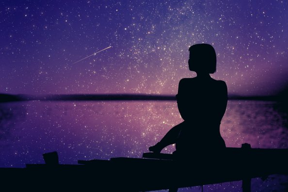 Woman Silhouette Background Sunset Stars 4k 5k
