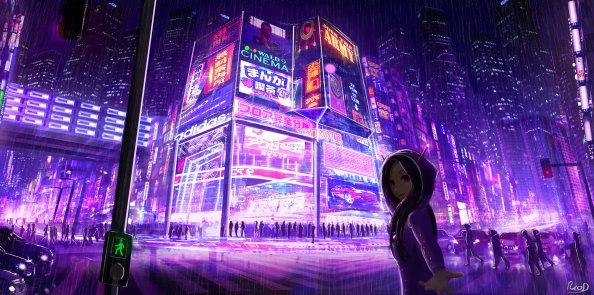 Cyberpunk Cityscape Girl Digital Art
