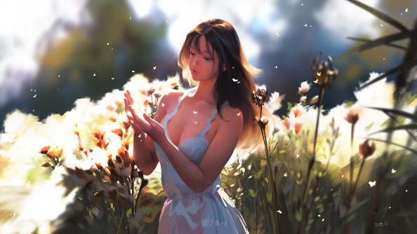 Girl Loving Flowers