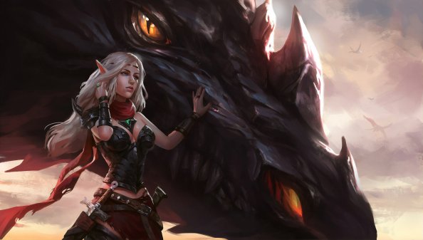 Warrior Girl With Dragon