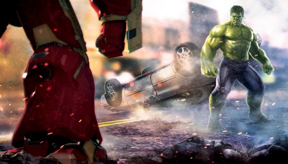 Hulk And Iron Hulkuster Fighting Artwork