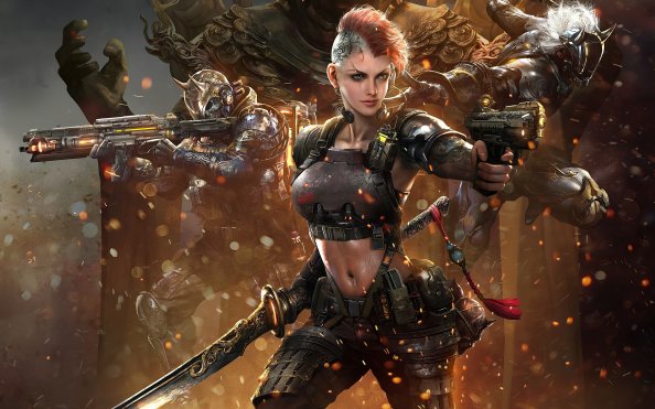 Cyberpunk Futuristic Girl With Gun And Sword 4k