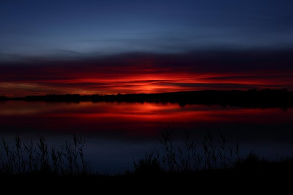 Sun Setting Over A Pond Near Montpellier France