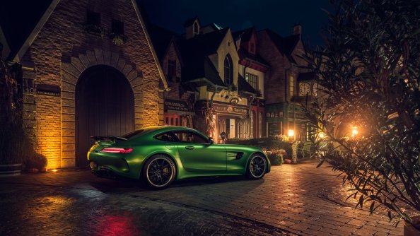 Green Mercedes AMG GT R Rear 4k
