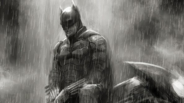 Batman With Bike Raining Monochrome