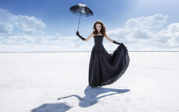 Girl Black Dress Umbrella