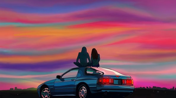 Couple Sitting On Car Evening Talks 4k