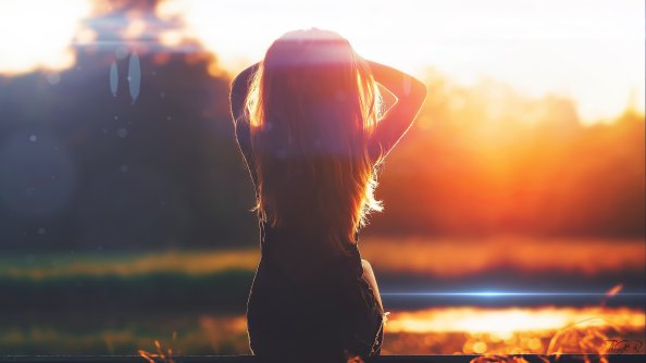 Girl Sitting Back View Lens Flare 4k