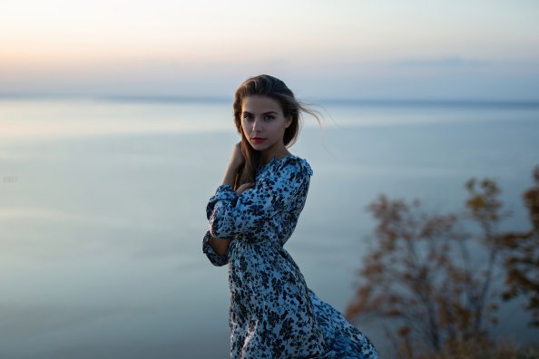 Girl Dress Wind Sea Vignette