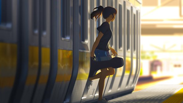Anime Girl Getting Out Of Train 4k