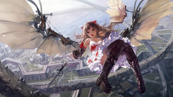Angel Wings Girl Falling From Sky 4k
