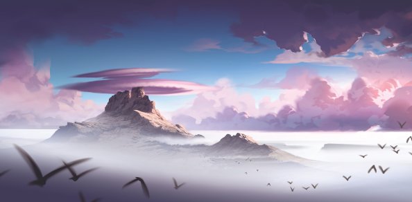 Alpha Mountains Down Birds Clouds Digital Painting 4k