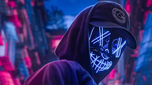 Neon Hoodie Hat Guy 4k