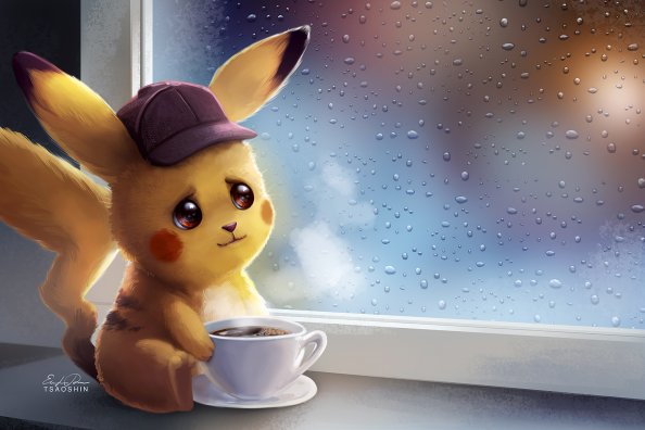 Pikachu Drinking Coffe