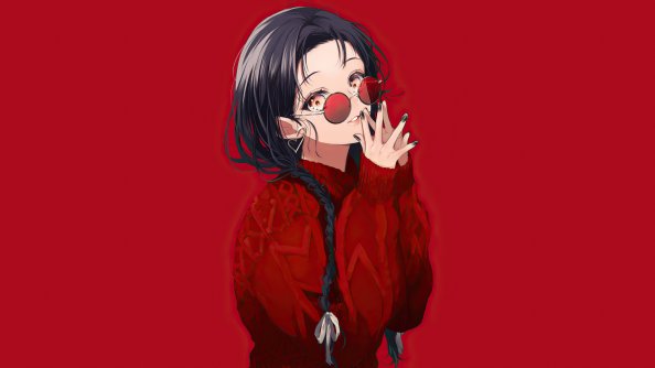 Anime Girl Red Glasses 4k