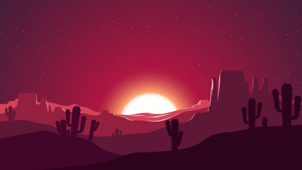 Cactus Sunset Desert Stars Landscape Silhouette
