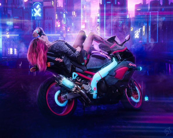 Cyberpunk Girl On Bike