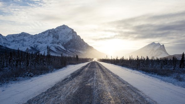 Winter Road Mountains 4k