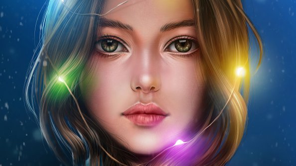 Girl Portrait Lights Hanging Around Head 4k