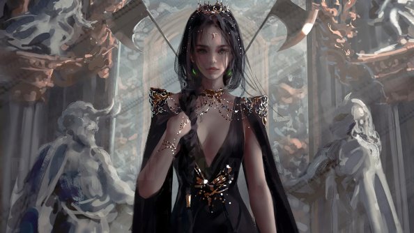 Queen In Black Dress 4k