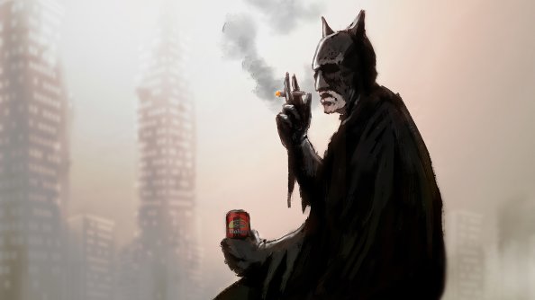 Batman Smoking And Drinking Beer Art