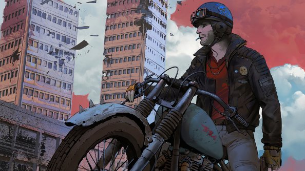 Biker In Abandoned Town 4k