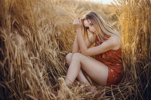 Blonde Girl Wheat Field 4k