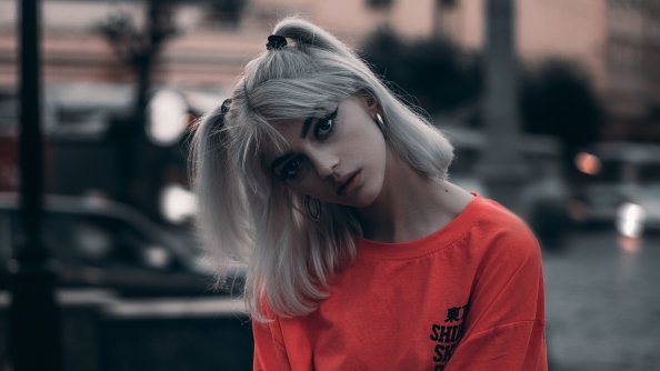 Girl Orange Shirt Braid Hairs 4k