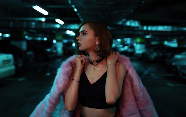 Girl Pink Coat Looking Away 4k