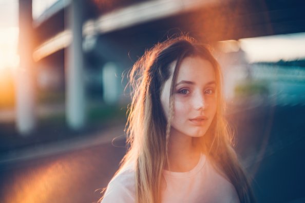 Cute Girl Smiling Sundown 4k