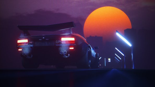 Retrowave Road Moon Night Lights 4k