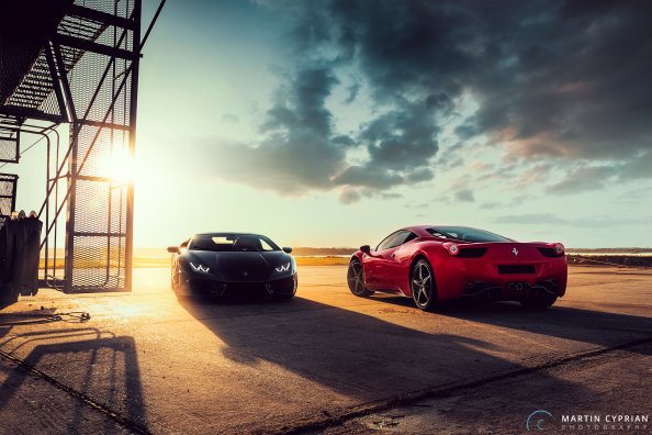 Black Lamborghini Huracan And Ferrari 458 Red