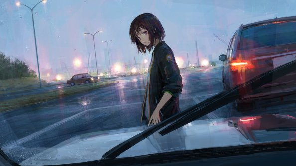 Anime Girl Passing By Looking At Car Driver