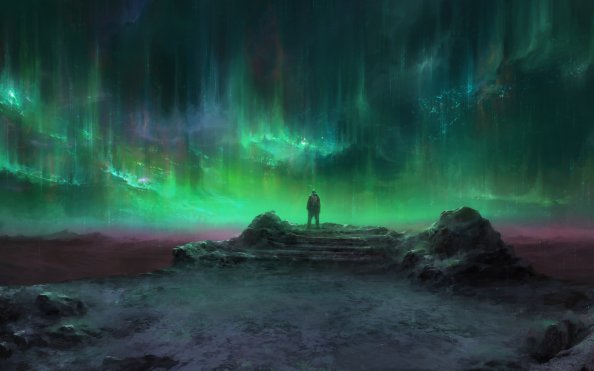 Aurora Man Standing Landscape