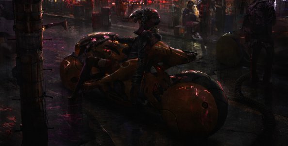 Cybepunk Biker Girl Rain Digital Art
