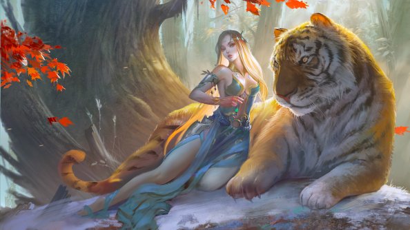 Fantasy Girl With Tiger