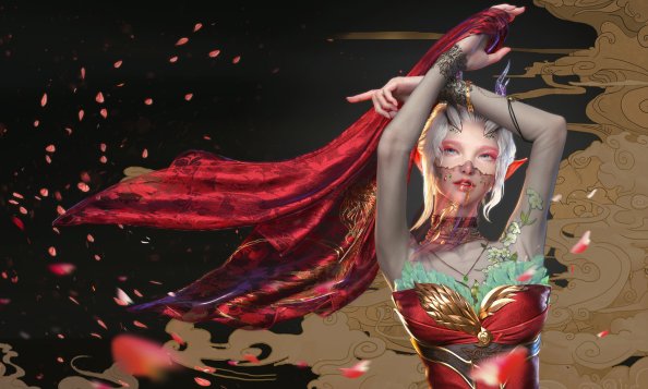 Fantasy Girl Red Dress 4k