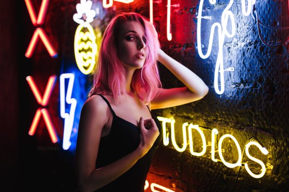 Neon Lights Pink Hair Girl