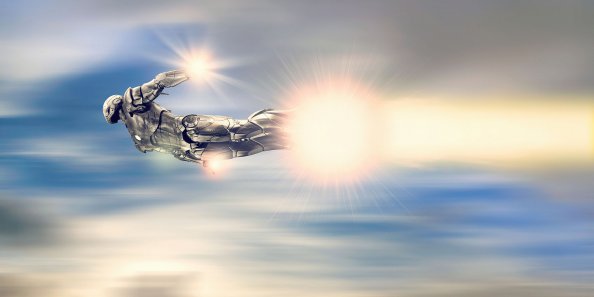 Iron Man Silver Suit Flying 4k