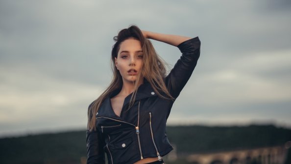 Black Leather Clothing Girl Hands In Hair 4k