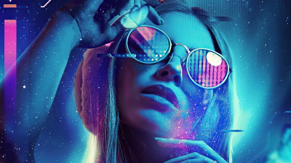 Neon Glasses Girl 4k