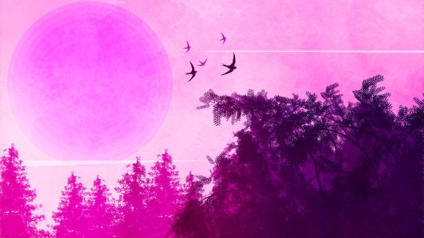 Pink Birds Forest Landscape 4k