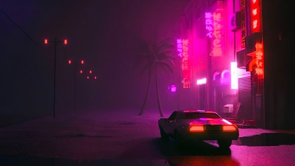 Synthwave Car On Street