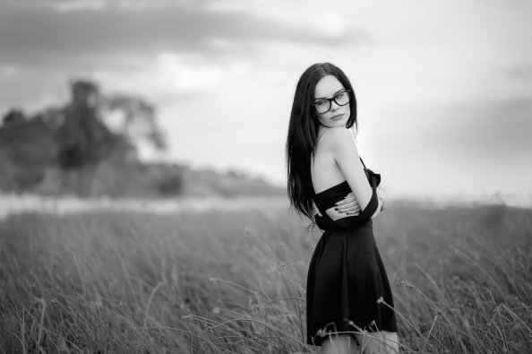 Girl In Black Dress Monochrome