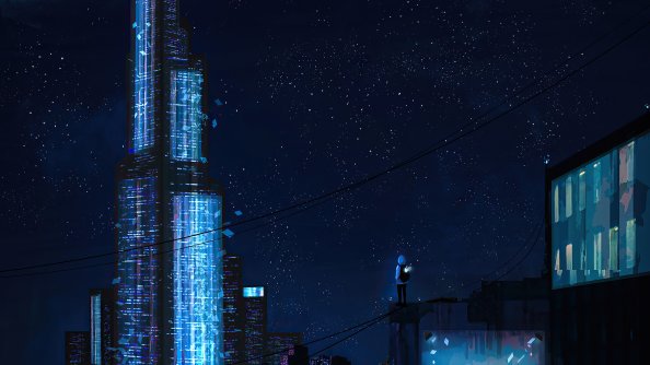 Standing On Rooftop Watching Stars 4k