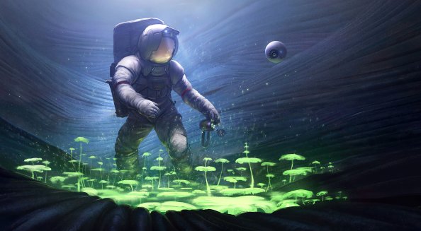 Scifi Astronaut Planting Trees Underwater