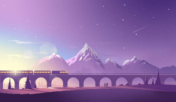 Train Mountains Illustration Minimalistic