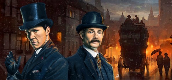 Benedict Cumberbatch And Martin Freeman Sherlock Holmes Artwork 5k
