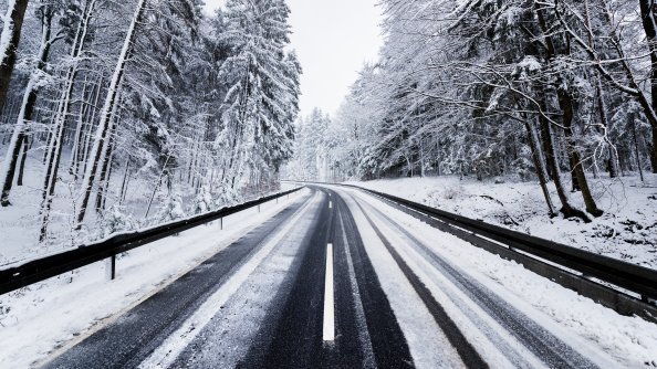 Winter Road Trees Nature 4k