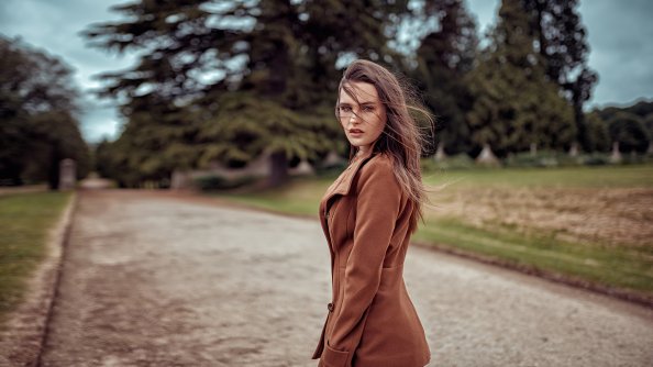 Girl Brown Coat Looking Back 4k